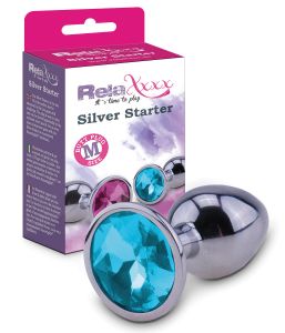 RelaXxxx Silver Starter Butt Plug Blue Medium