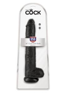 King Cock 14" Cock with Balls Black - Large Dildo Dong